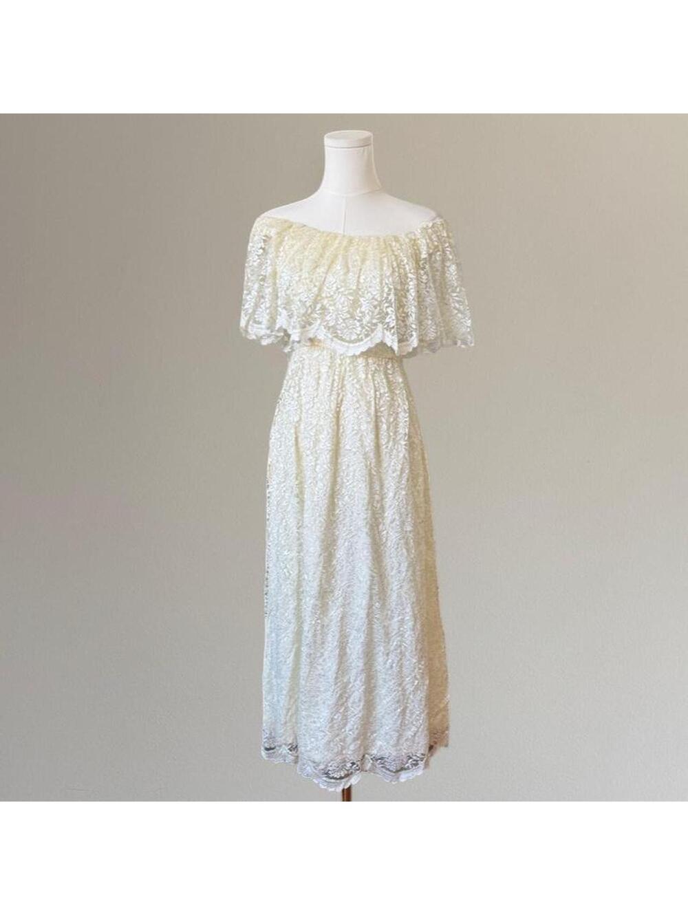 70's lace off-the-shoulder midi dress. Best fits XS.